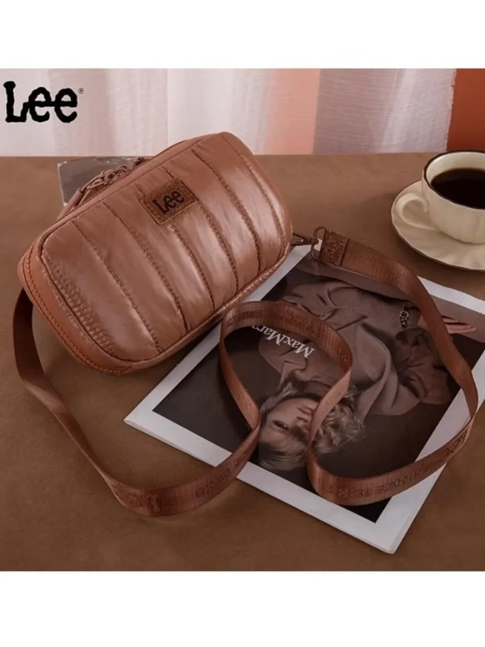 Lee Quilted Puffer Wristlet/Crossbody Bag Brown
